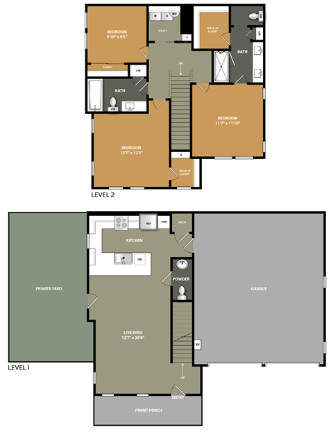 Floor plan for 3 beds, 2.5 baths, 1378 sqft